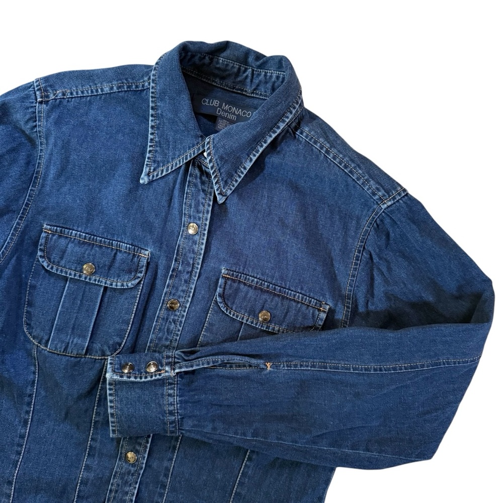 Vintage Club Monaco Women’s Dark Indigo Blue Denim Button Up Shirt Size Medium